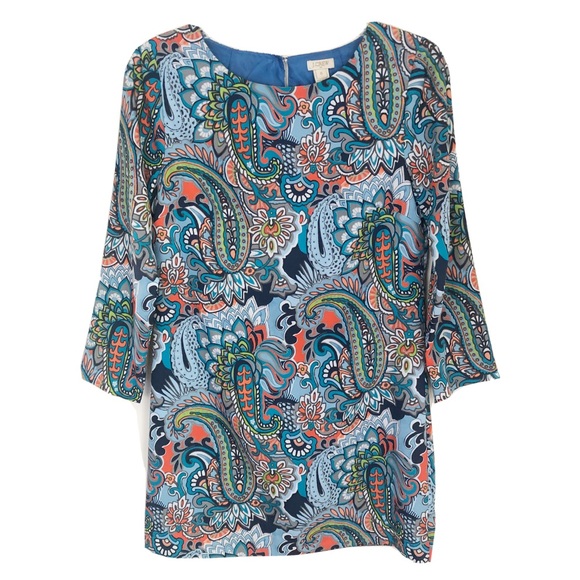 J. Crew Factory Dresses & Skirts - J Crew Factory Blue Paisley Shift Dress 3/4 Sleeve